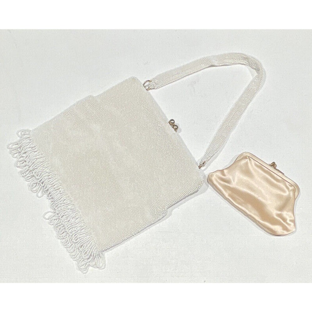 Josef Frank Cream White Beaded Fringe Bag with Satin Pouch